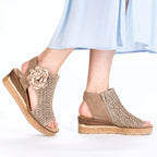Women's comfortable wedge platform sandals, beige, Rieker 63791-60 Rieker