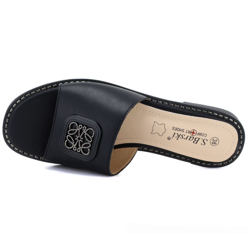 Women's black leather flip-flops S.Barski KV61-6019 S.Barski