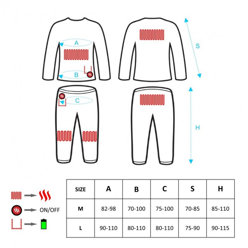 GLOVII HEATED THERMOACTIVE UNDERWEAR SET, SWEATSHIRT AND PANTS, SIZE L, BLACK, BATTERIES AND CHARGER INCLUDED, GXBL Bieganie/Bielizna Your Sports Performance