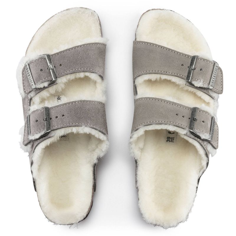 Women's/men's insulated flip-flops Birkenstock Arizona Shearling Stone Coin suede with lamb's wool narrow (1017403) Footwear/Lifestyle/Birkenstock/Klapki/chodaki Birkenstock