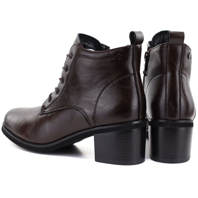 Women's leather ankle boots with laces, chocolate, Vinceza EN27-133107
