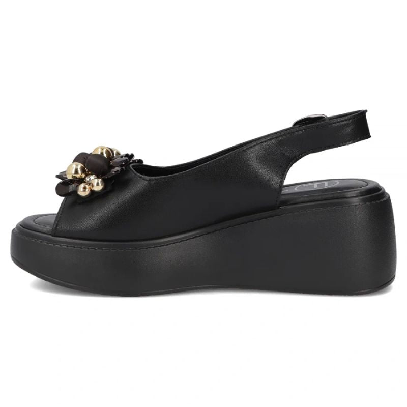 Women's leather wedge sandals, black, Filippo DS7577