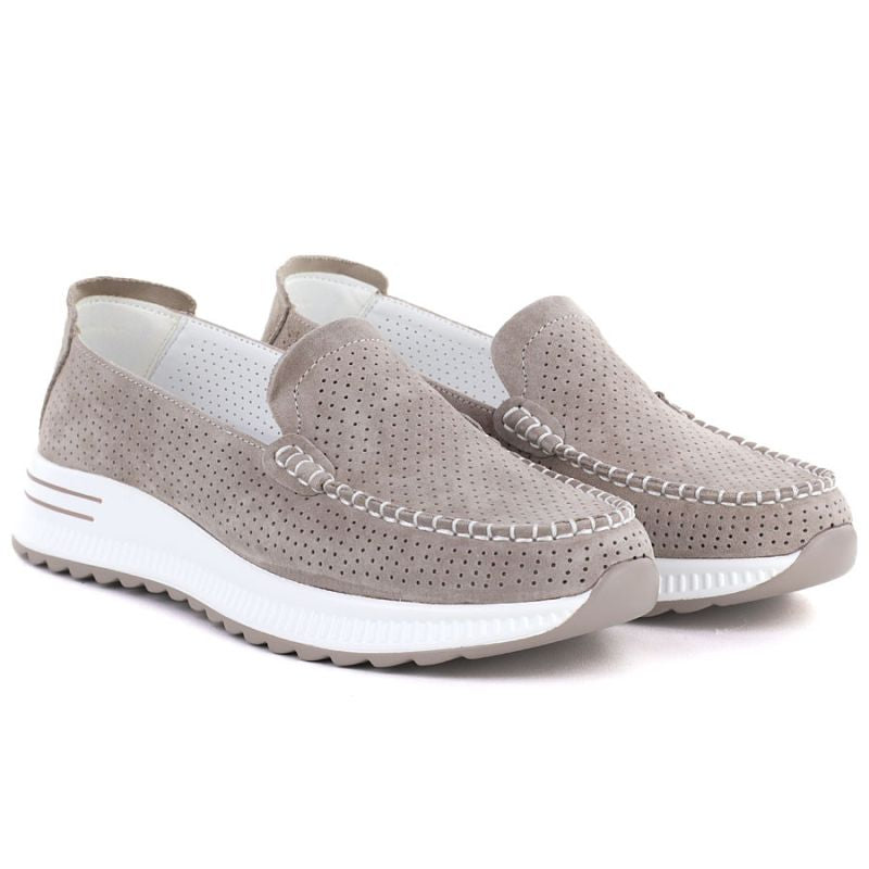 Leather moccasins with a thick sole, openwork, fango Jezzi 9793 Jezzi