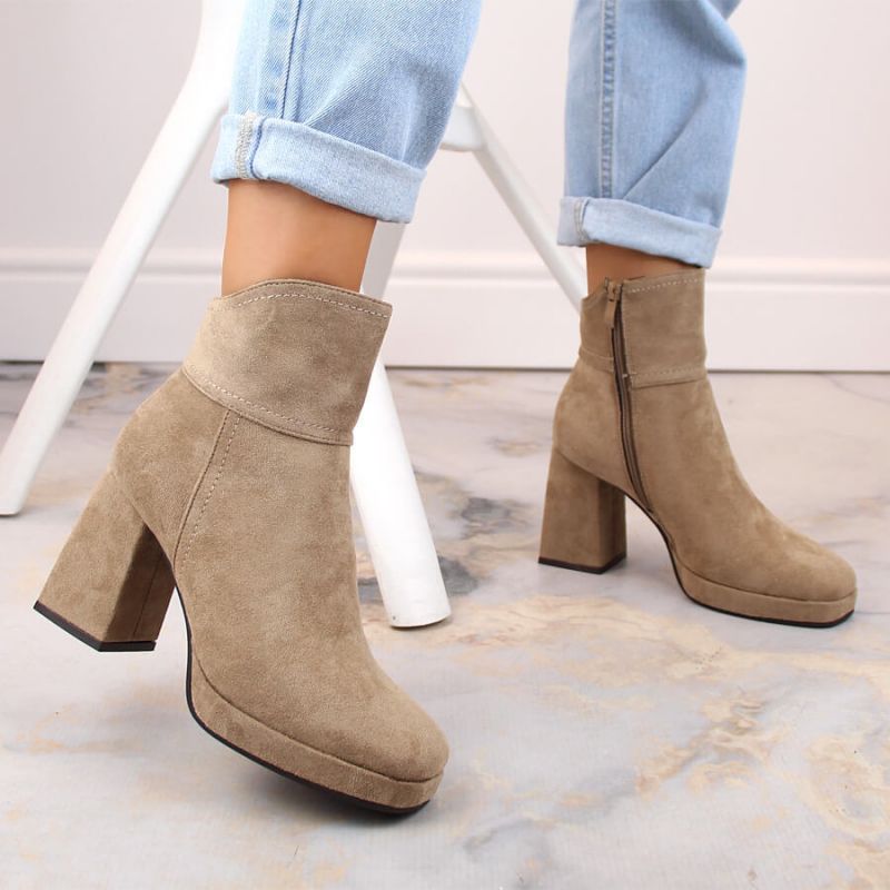 Insulated suede ankle boots with a high heel and platform M.Daszyński W SAN24B, beige Footwear/Lifestyle/M.Daszyński Your Sports Performance