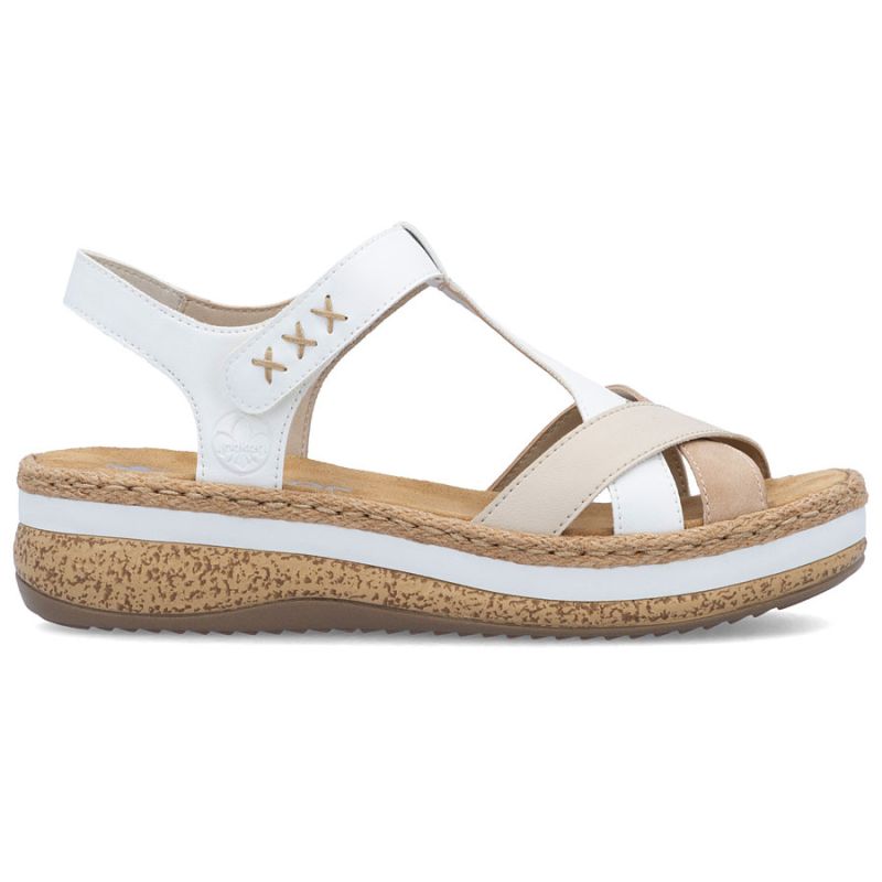 Rieker V0919-80 women's white wedge sandals Rieker