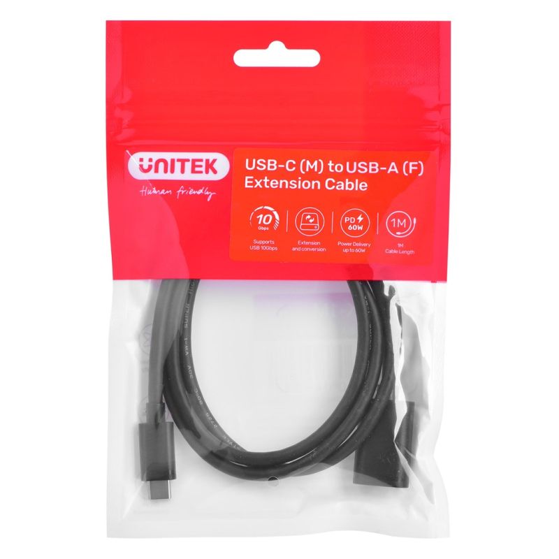 UNITEK ADAPTER CABLE USB-C-USB-A,M/F 10GBPS 60W 1M Kable i adaptery/Adaptery, przejściówki Your Sports Performance