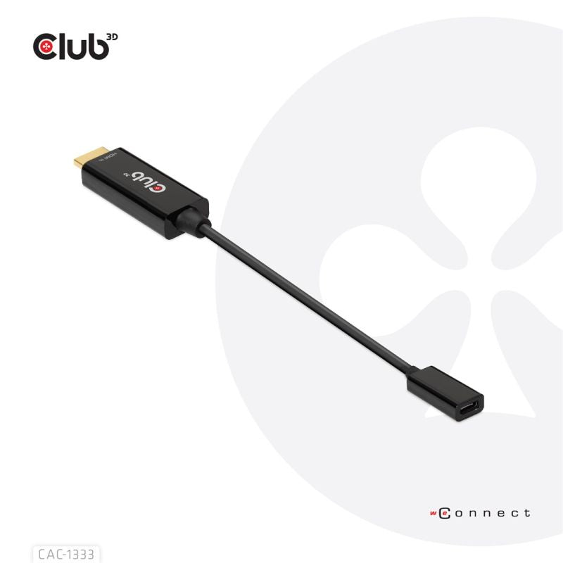 CLUB 3D CAC-1333 Cable Adapter 0.22m HDMI Type-A (Standard) USB Type-C Black Kable i adaptery/Adaptery, przejściówki Your Sports Performance
