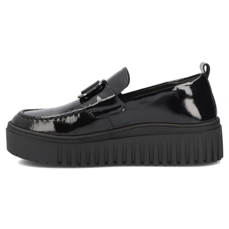 Women's leather platform moccasins, patent leather, black, Filippo DP8269
