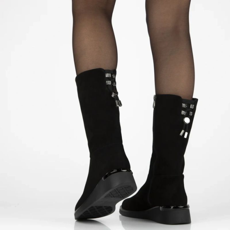 Women's leather high wedge ankle boots, black Filippo DBT7210
