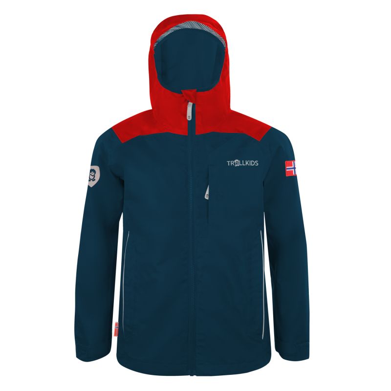 Trollkids Kids Bergen Jacket Rain Jacket for Boys/Girls bright red/mystic blue (610-410)