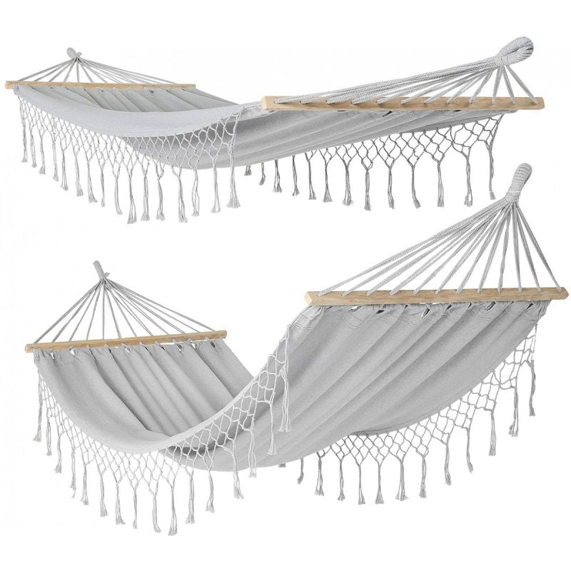 GARDEN HAMMOCK FOR 2 PEOPLE 200X150CM WITH SPREADER BAR AND FRINGE MIAMI GRAY Home and Garden/Garden Your Sports Performance