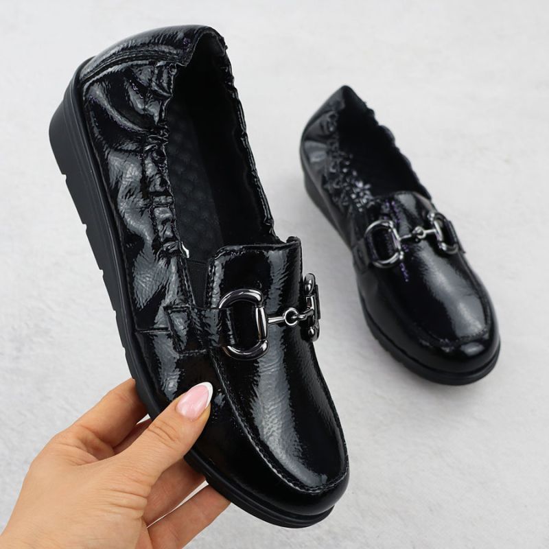 Women's patent leather wedge shoes, black, Rieker L5352-00 Footwear Your Sports Performance