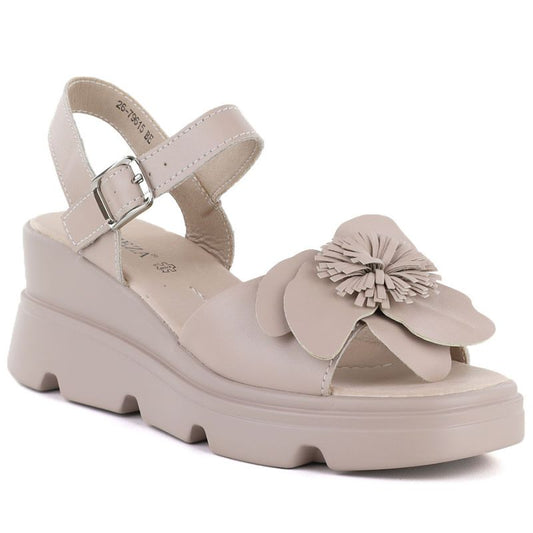 Women's beige leather wedge sandals Vinceza 26-79615 Vinceza