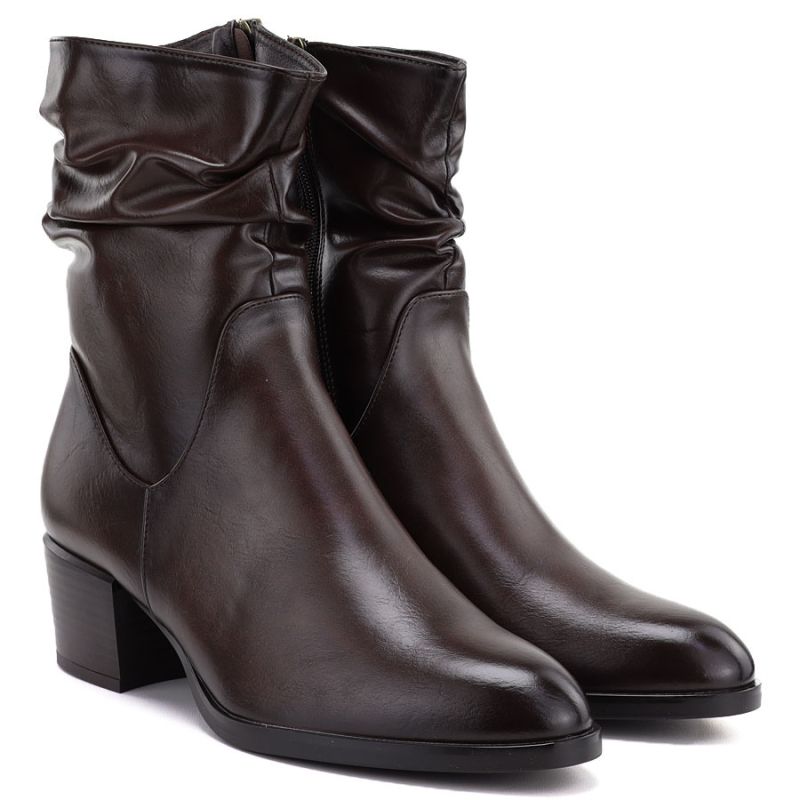 Women's high-heeled ankle boots with a gathered upper, brown Vinceza 58682