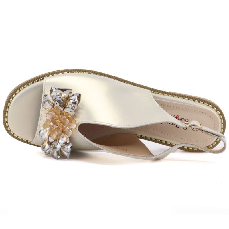 Women's flat leather sandals with crystals, gold, S.Barski 61-6004 S.Barski