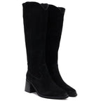 Women's leather cowboy boots with heels, suede, black, Vinceza 133103