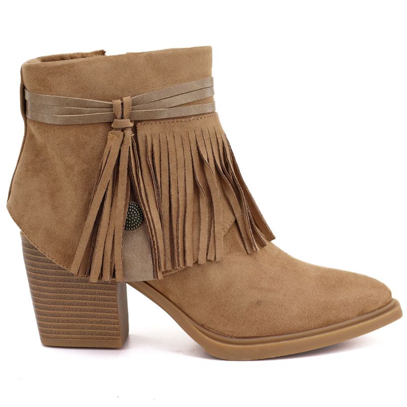 Women's cowboy boots with fringes, insulated, camel M.Daszyński
