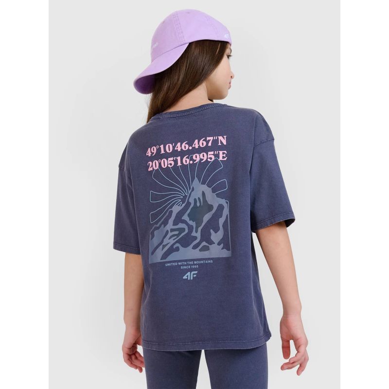 Oversized T-shirt with print for girls 4F 4FJWSS25TTSHF1853-22S *Kategoria tymczasowa Your Sports Performance