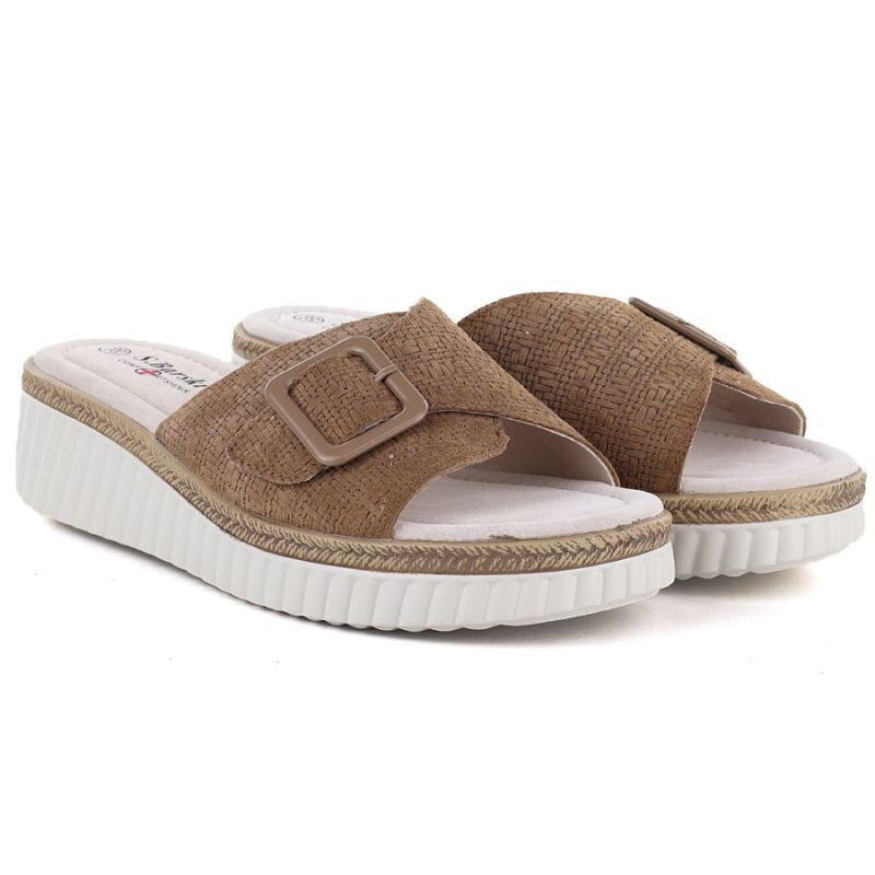 Women's brown leather wedge sandals S.Barski 7002 S.Barski