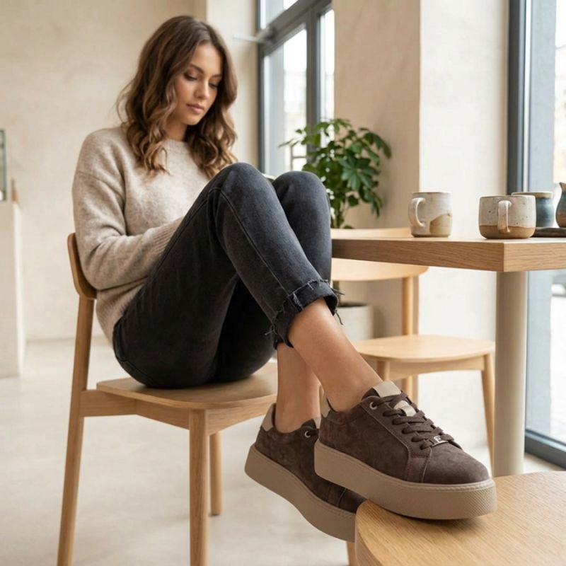 Women's leather platform sneakers, brown, Filippo DP6119