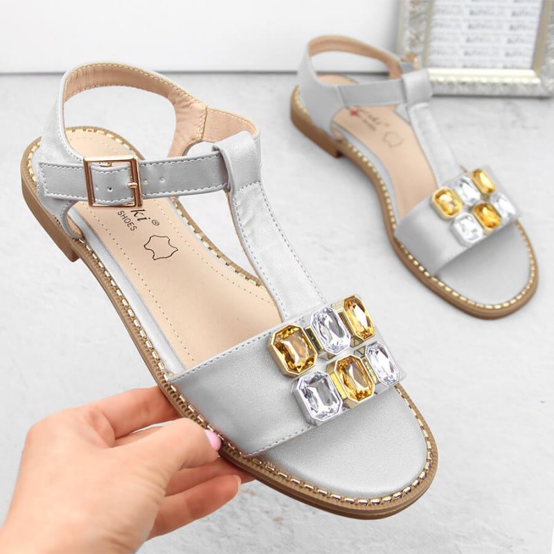 Comfortable sandals with zircons S.Barski W OLI261B, silver Footwear/Lifestyle/S.Barski Your Sports Performance