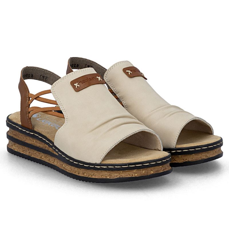 Comfortable women's beige wedge sandals Rieker 62962-60 Rieker