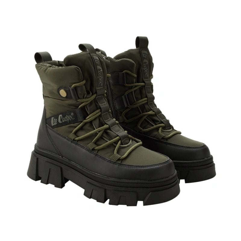 Lee Cooper Women’s Khaki Winter Boots, Warm-Lined Ankle Boots with Zip