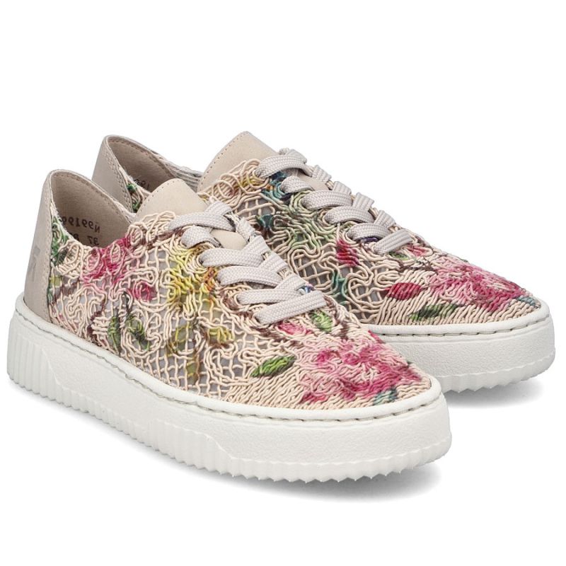 Women's openwork shoes with flowers, beige, Rieker N9919-91 Rieker