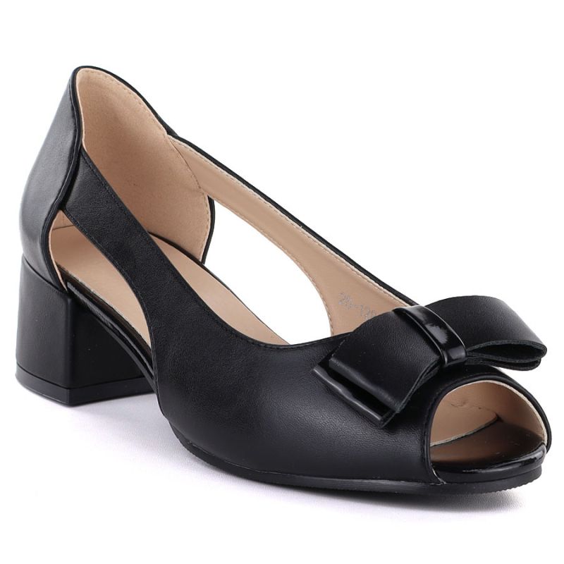 Open toe block heel pumps with bow, black, Potocki 12812 Potocki