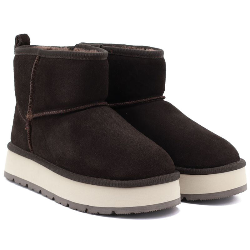 Women's leather ankle boots with platform, brown Big Star UU274693
