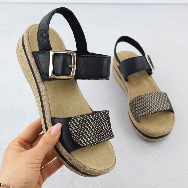Women's leather wedge sandals with Velcro straps, black Rieker V0951 Footwear Your Sports Performance