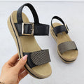 Women's leather wedge sandals with Velcro straps, black Rieker V0951 Footwear Your Sports Performance