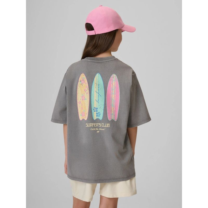 Loose T-shirt with print for girls 4F 4FJRSS26TTSHF3980-25S
