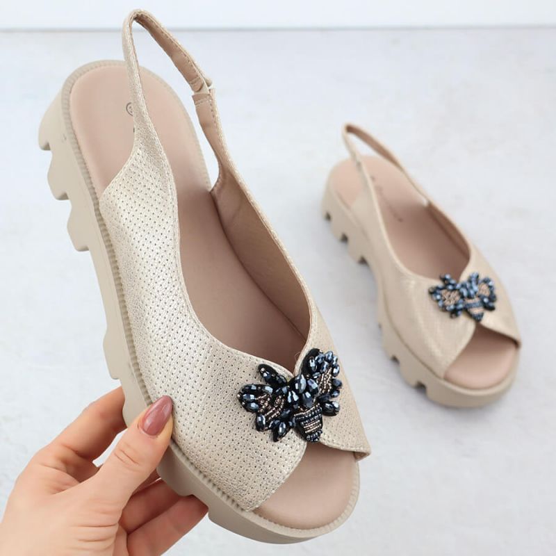 Women's perforated metallic gold platform sandals Potocki SZ12610 Footwear Your Sports Performance