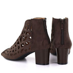 Women's suede ankle boots with openwork, open toe, brown M.Daszyński MR1954-15 To be categorized Your Sports Performance