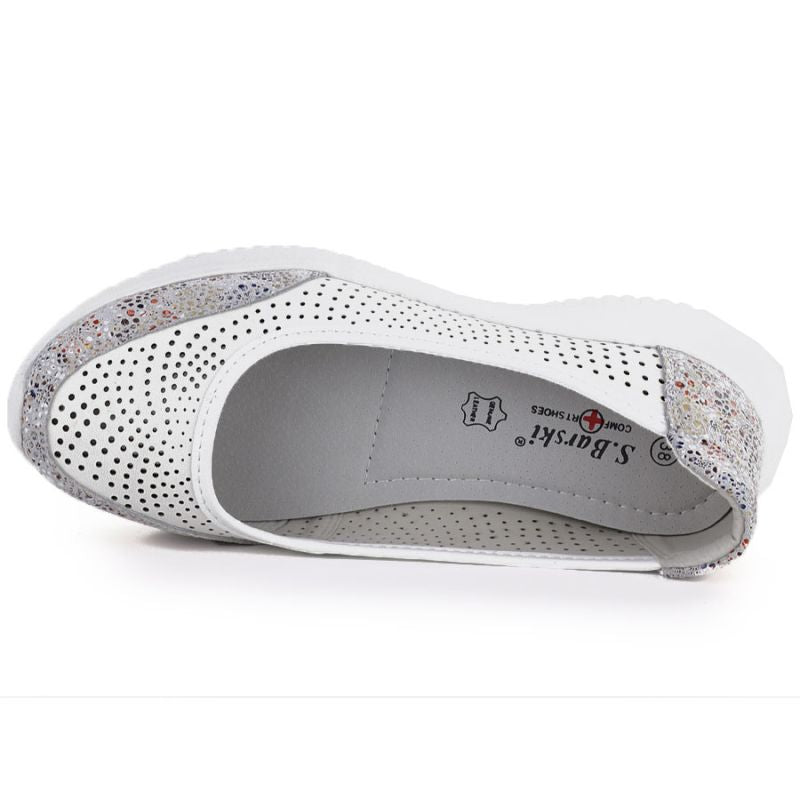 Women's leather openwork shoes, white, S.Barski 7036 S.Barski