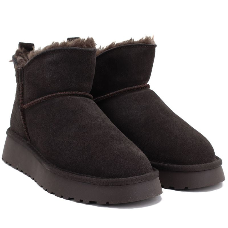 Women's leather ankle boots, brown platform snow boots, Vinceza 97961