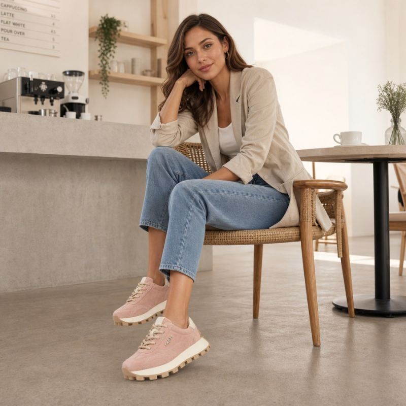 Leather platform sneakers, pink, Filippo DP7498