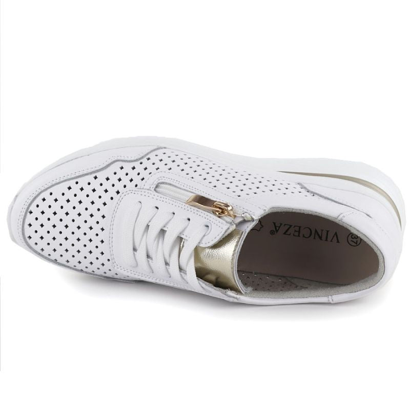 White openwork leather wedge sneakers Vinceza 95402 Vinceza