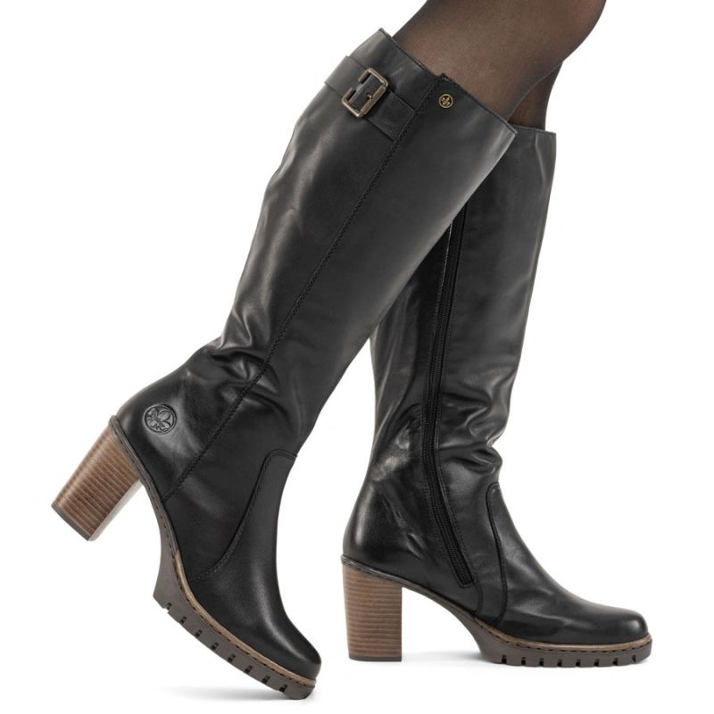 Black women's leather heeled boots Rieker Y2581-00