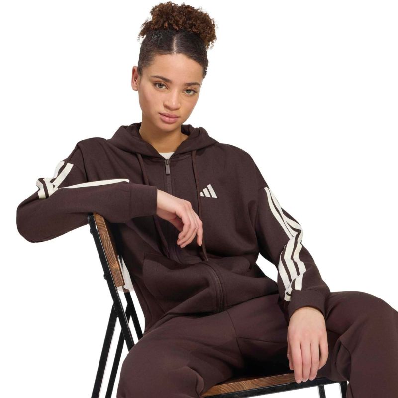 Women's adidas Essentials 3-Stripes Full-Zip Fleece Hoodie Brown KX0784
