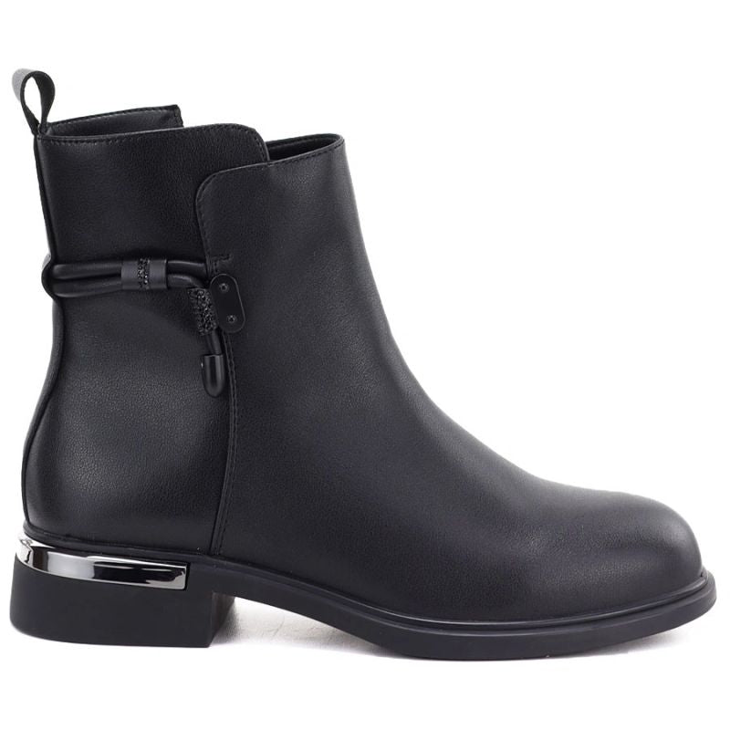 Women's black leather ankle boots D&A S.Barski MK62-7025
