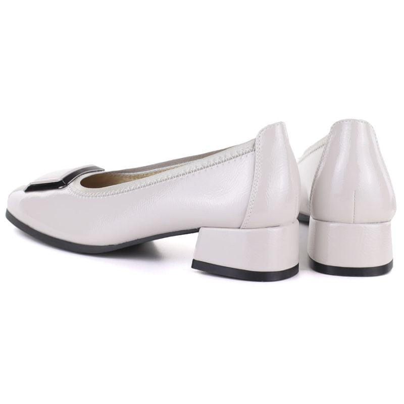 Vinceza 18129 Gray Leather Low Heel Pumps Vinceza