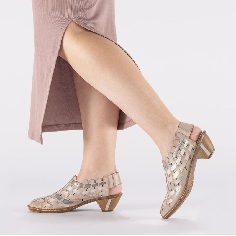 Women's leather high-heeled shoes, comfortable and flexible, cream Rieker 46778-64 Rieker