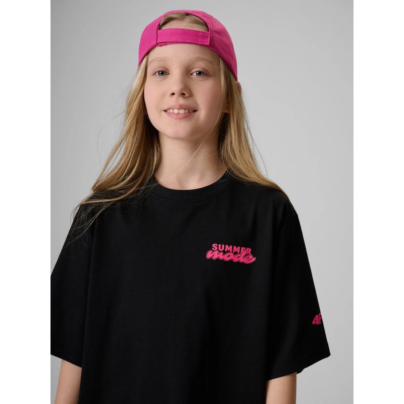 Girls' loose T-shirt with print 4F 4FJRSS26TTSHF3910-20S