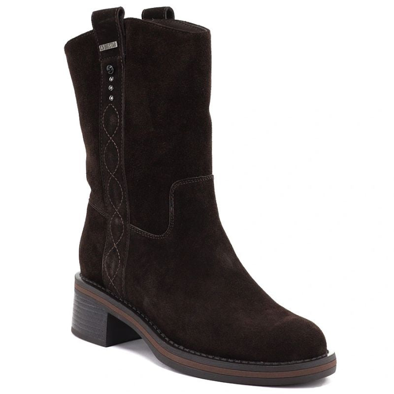 Women's leather ankle boots, cowboy boots, suede, chocolate, Big Star UU274607
