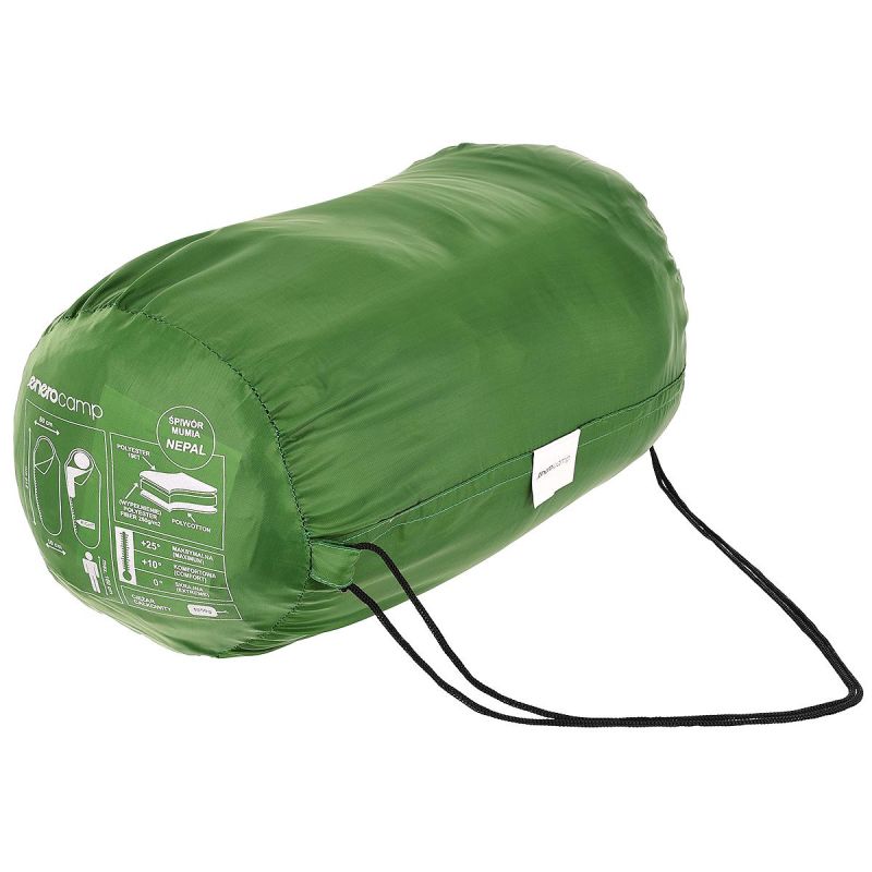 TOURIST SLEEPING BAG NEPAL 210x80x50CM GREEN ENERO CAMP Turystyka/Śpiwory/Mummie Your Sports Performance