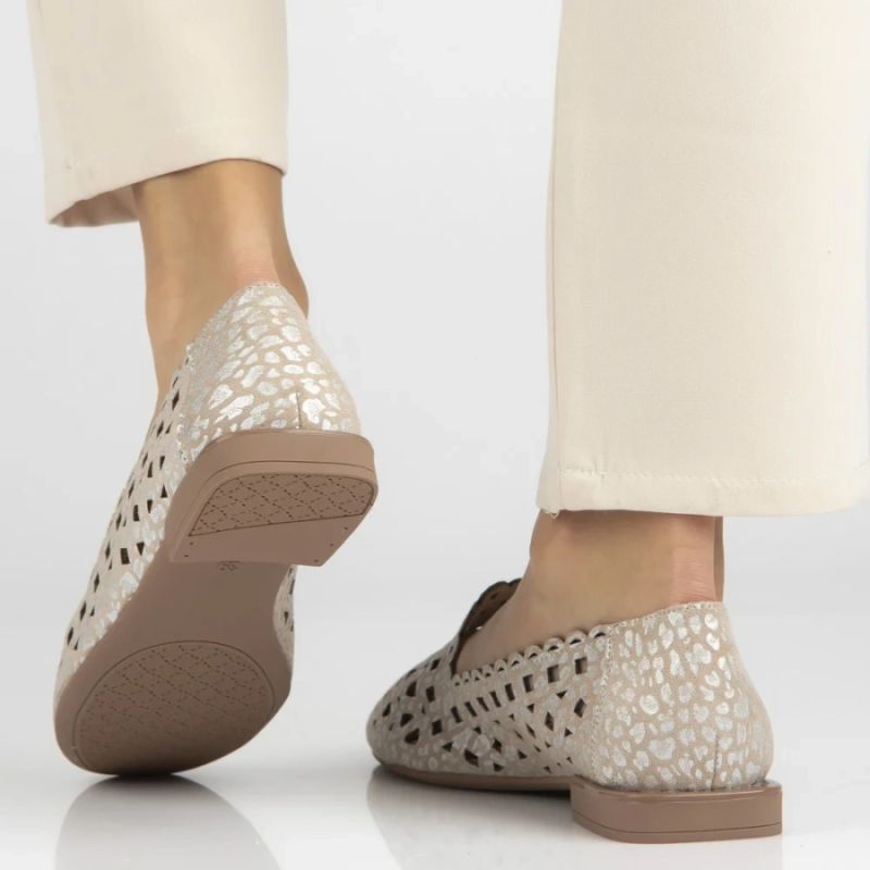 Women's leather openwork shoes, beige, Filippo DP7710 Filippo