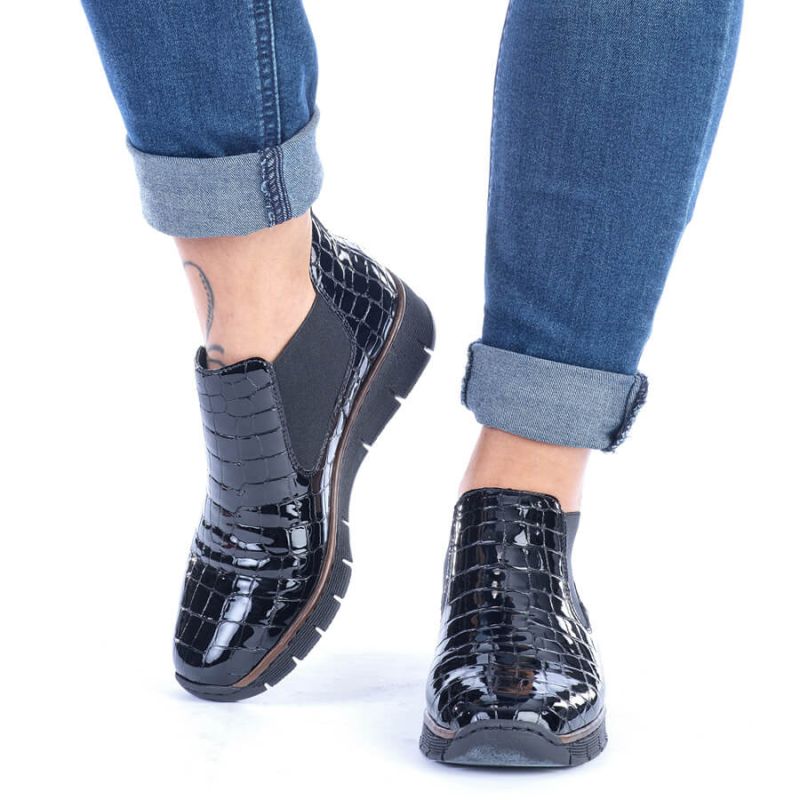 Rieker W R474 snakeskin leather ankle boots black