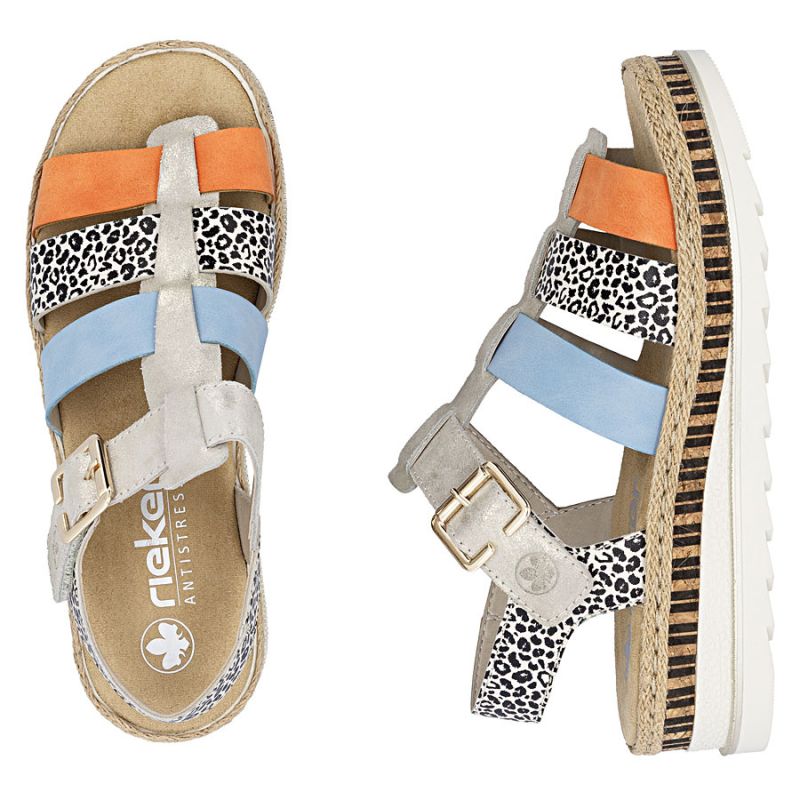 Rieker V7904-90 Women's Leather Wedge Sandals Rieker